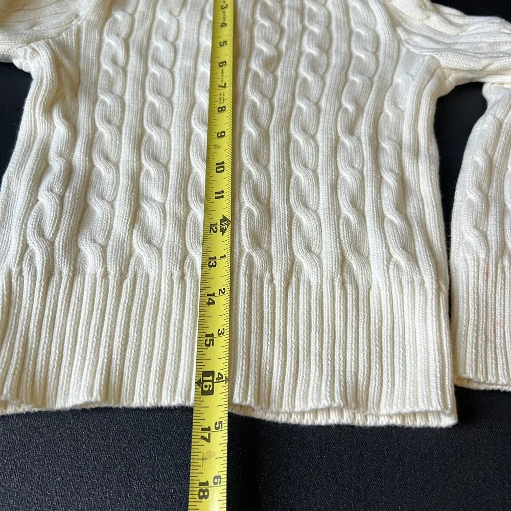 Ralph Lauren Girls Cream Cable Knit Cotton Cardigan Sweater Pink Pony Size S 7